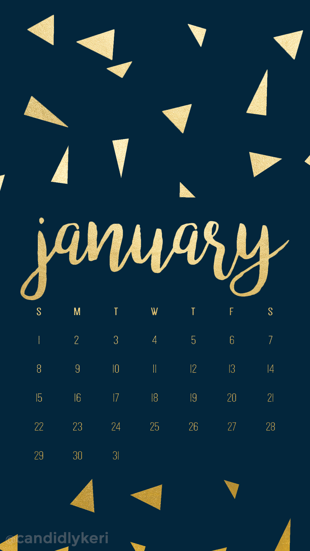 Navy And Gold Foil Triangles January Calendar
