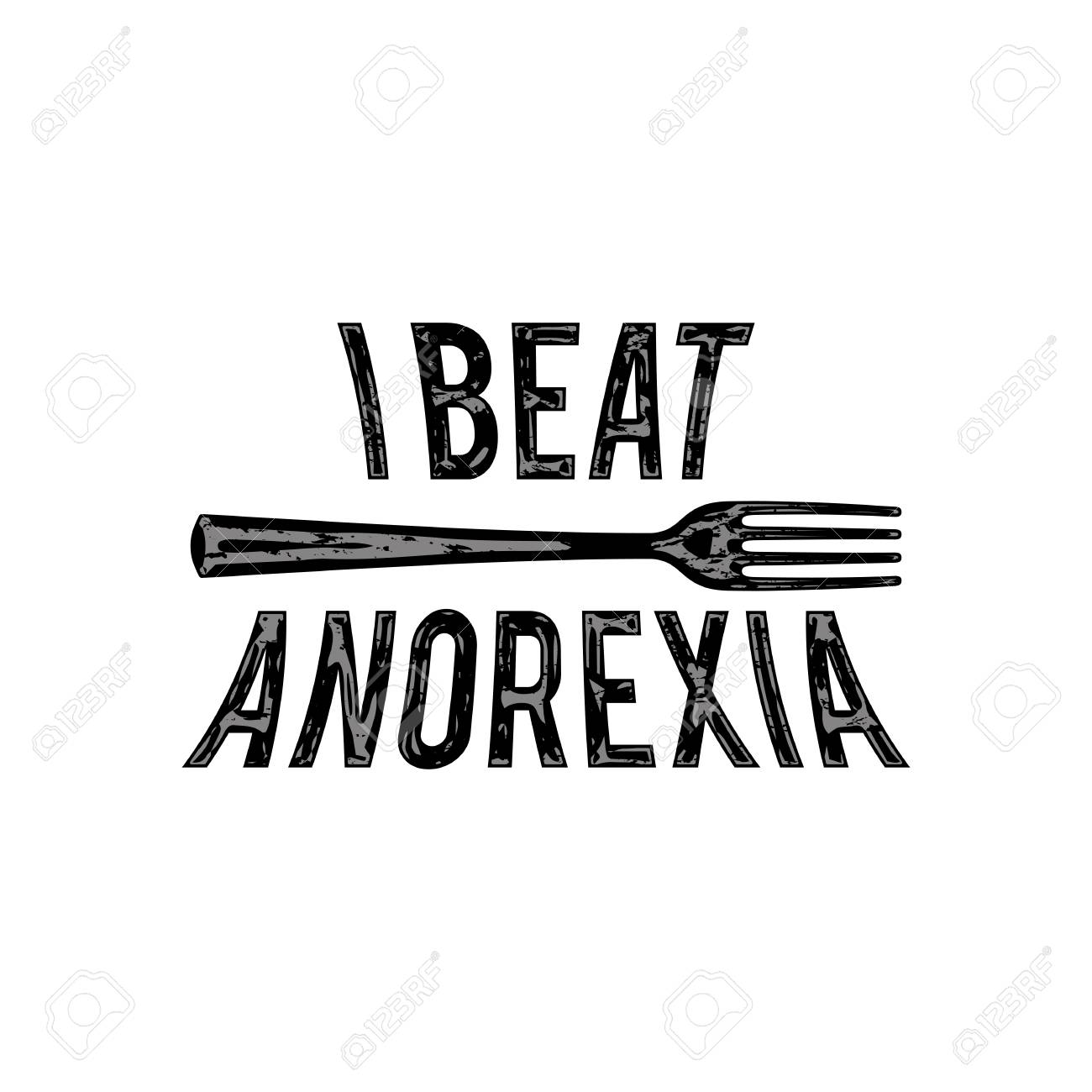 I Beat Anorexia Ironic Slogan With Fork On White Background