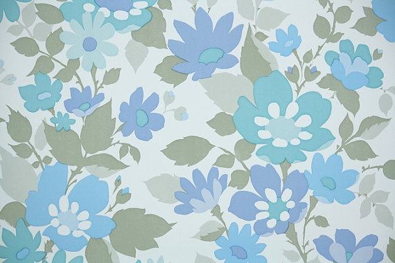 Retro Wallpaper Vintage Aqua Gray And Blue Floral