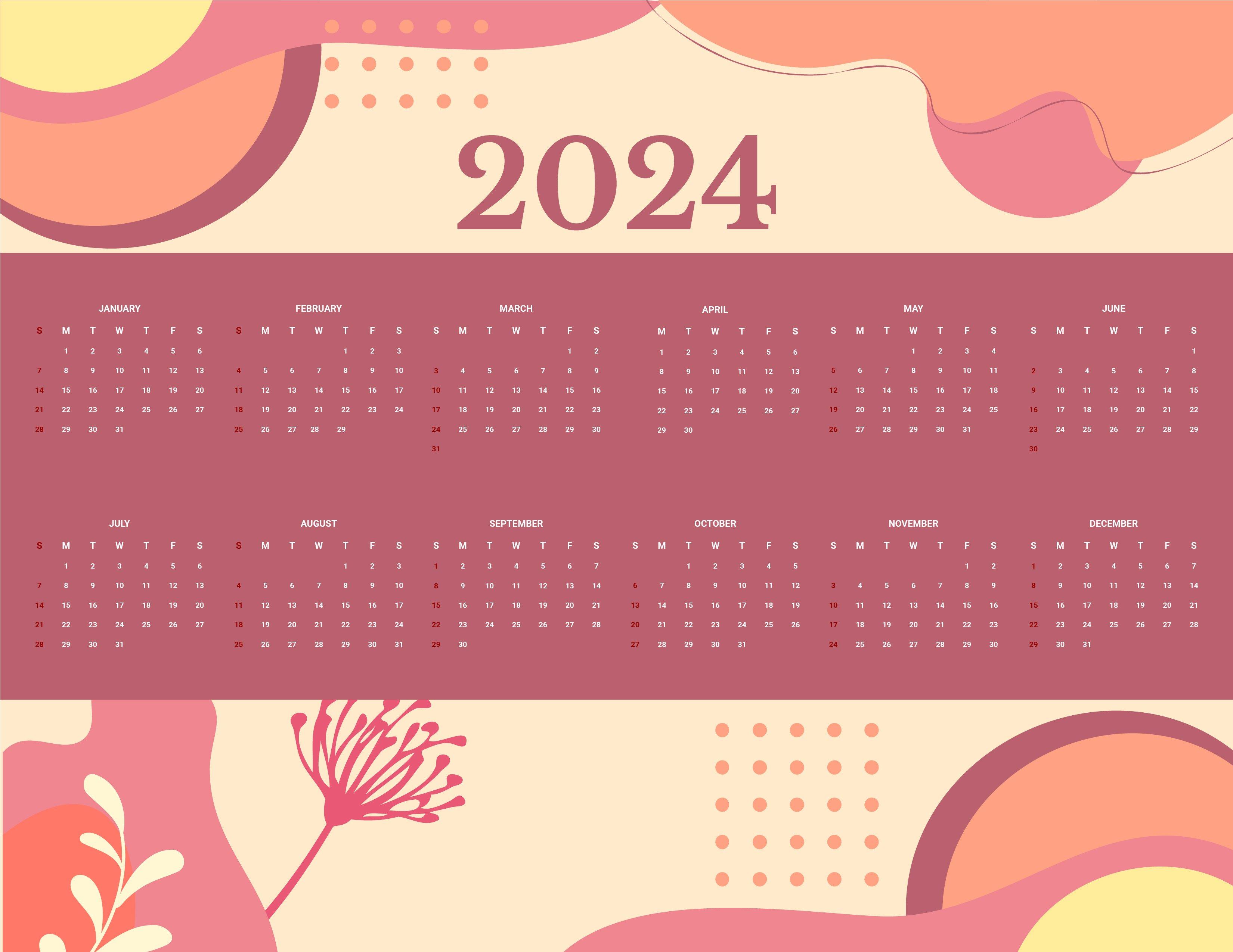 Year Calendar In Word Google Docs Illustrator