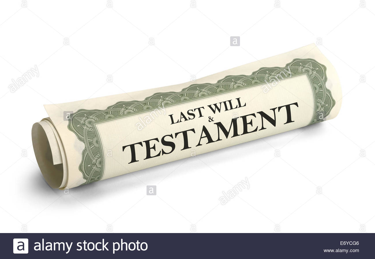 Rolled Up Scroll Of Will And Testament Papers Isolated On White