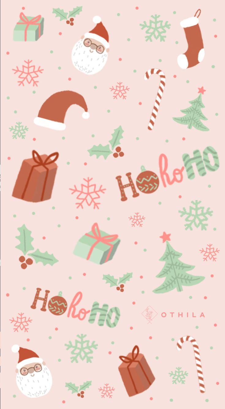 Christmas Snow Hohoho Gifts Wallpaper Pink Design