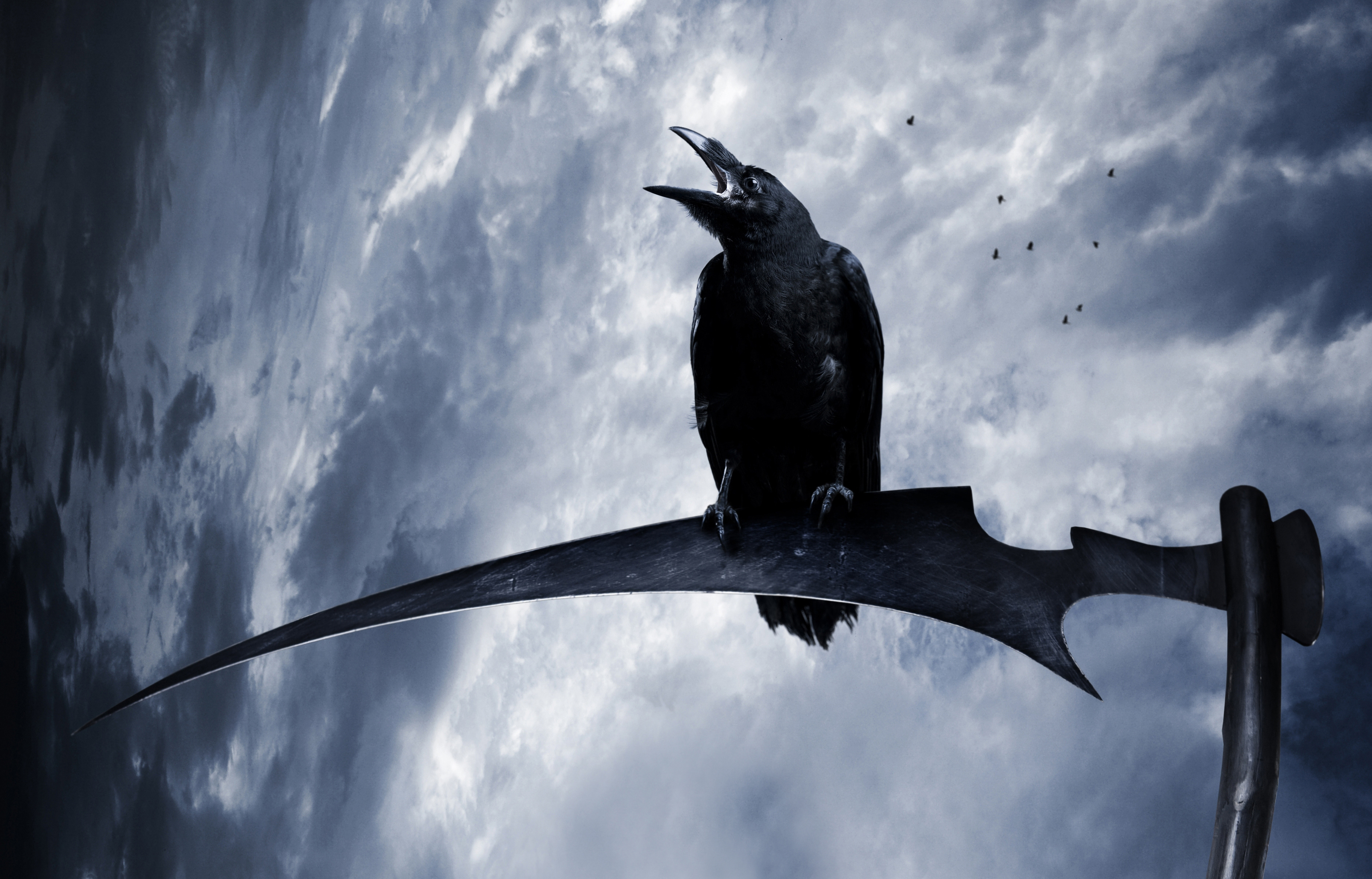 Crows Sky Braid Hair Fantasy Reaper Scythe F Wallpaper Background