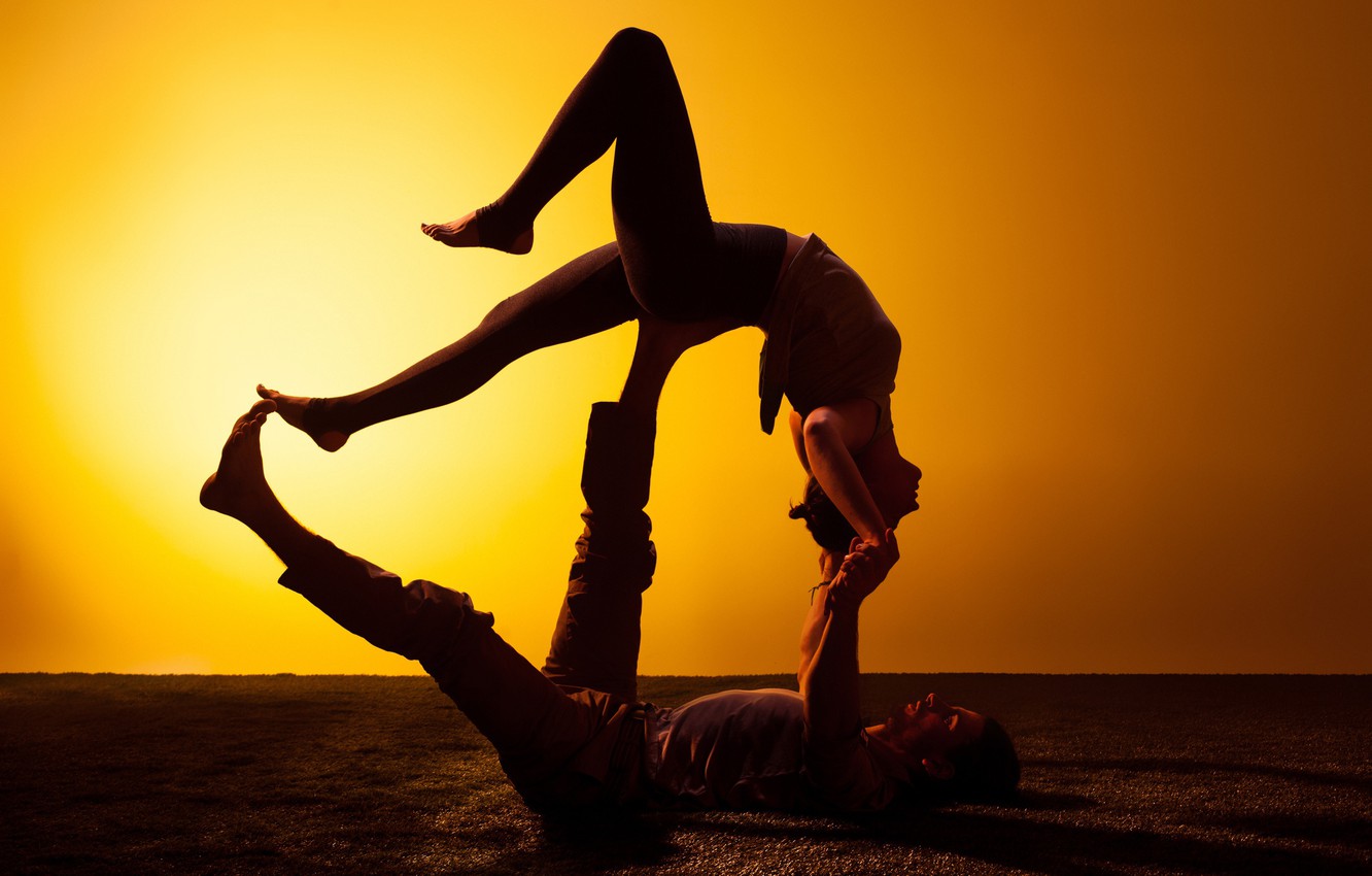 Wallpaper Woman Man Couple Figures Silhouettes Yoga