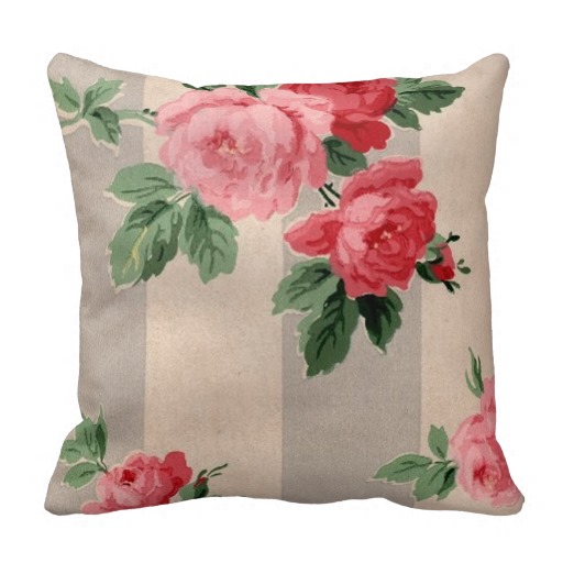 Vintage Cabbage Rose Wallpaper Pillow