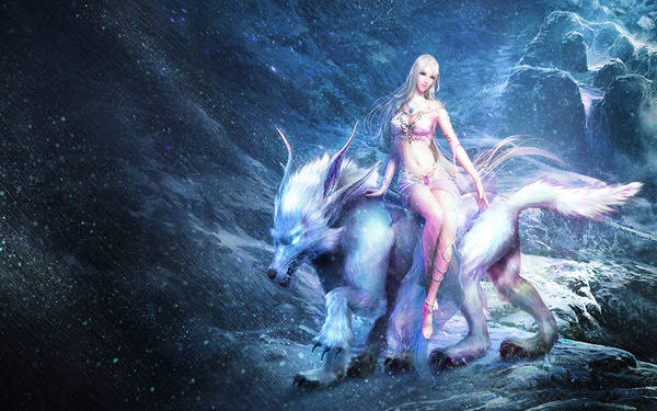 Fairy With Ice Wolf Wallpaper