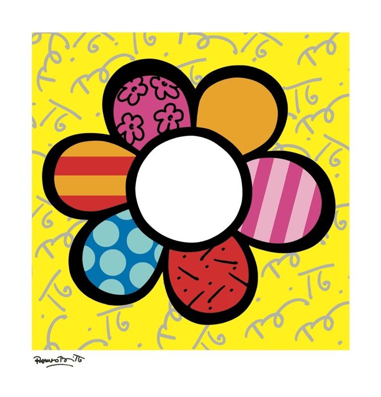Britto Poster Flower Power I Yellow Background Artreco
