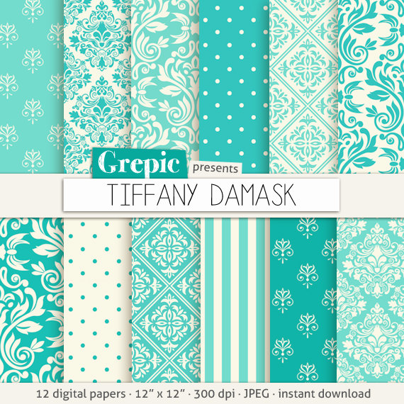 Damask Background Pack With Tiffany Teal Turquoise Blue