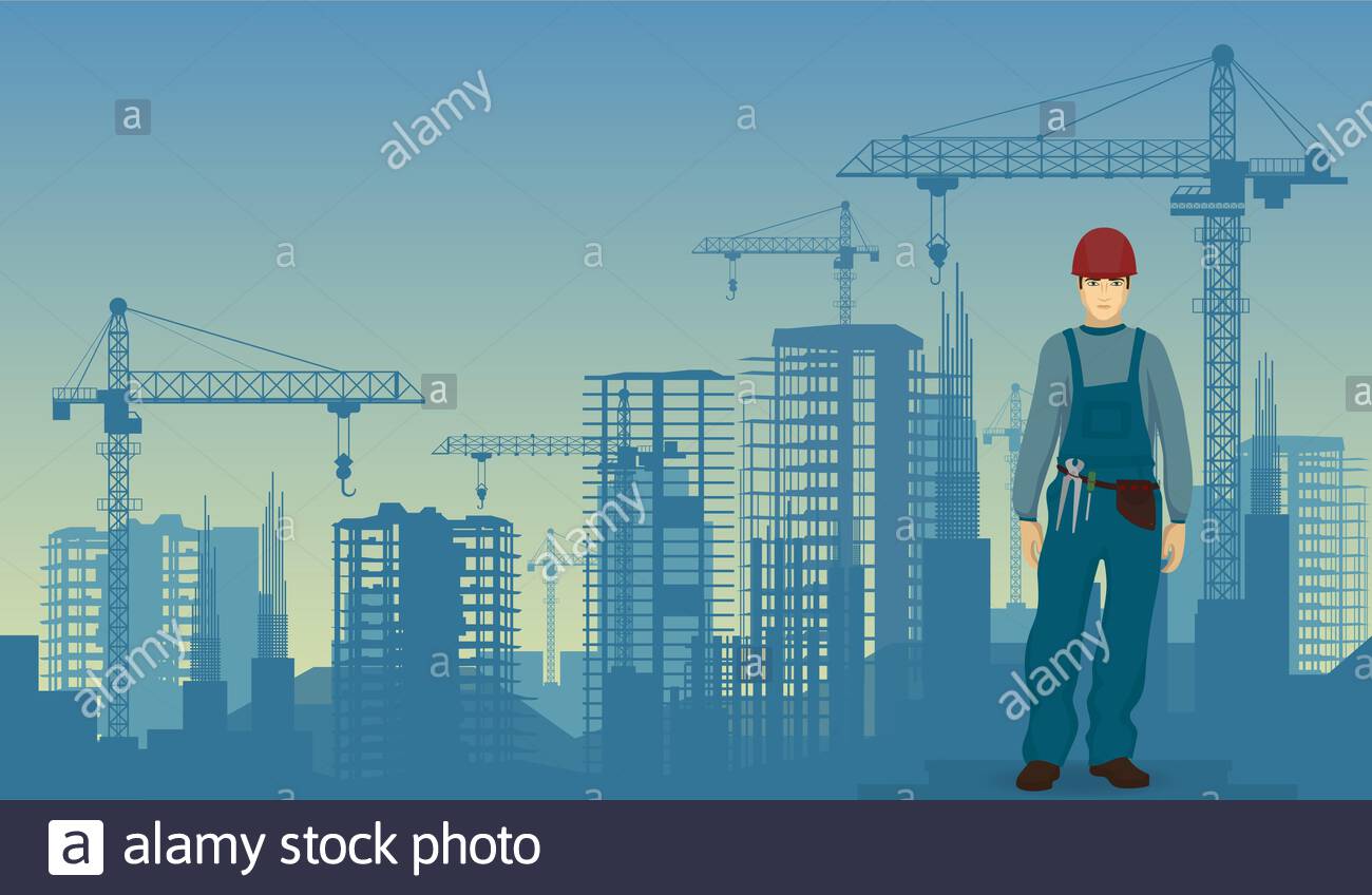 Builder Man Worker On The Under Construction Buildings Background