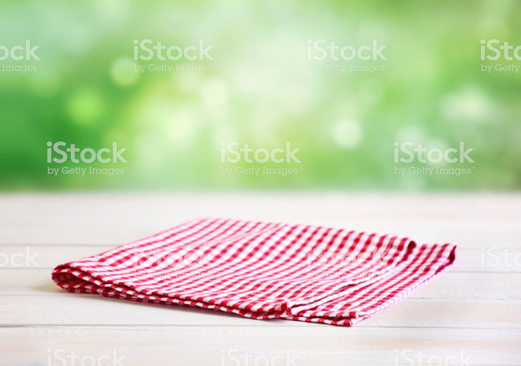 Red Checked Folded Cloth Empty Blurred Background Stock Photo