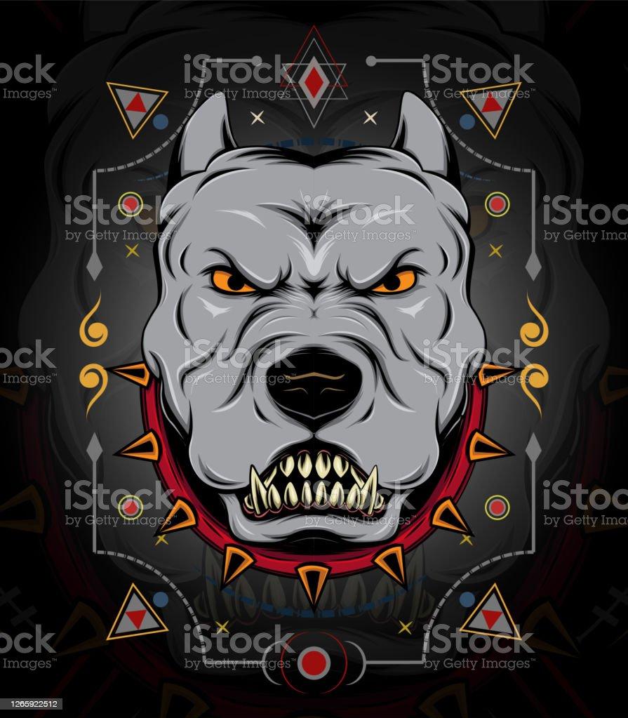 Pitbull Emblem Design Template Vector In Spiked Collar On