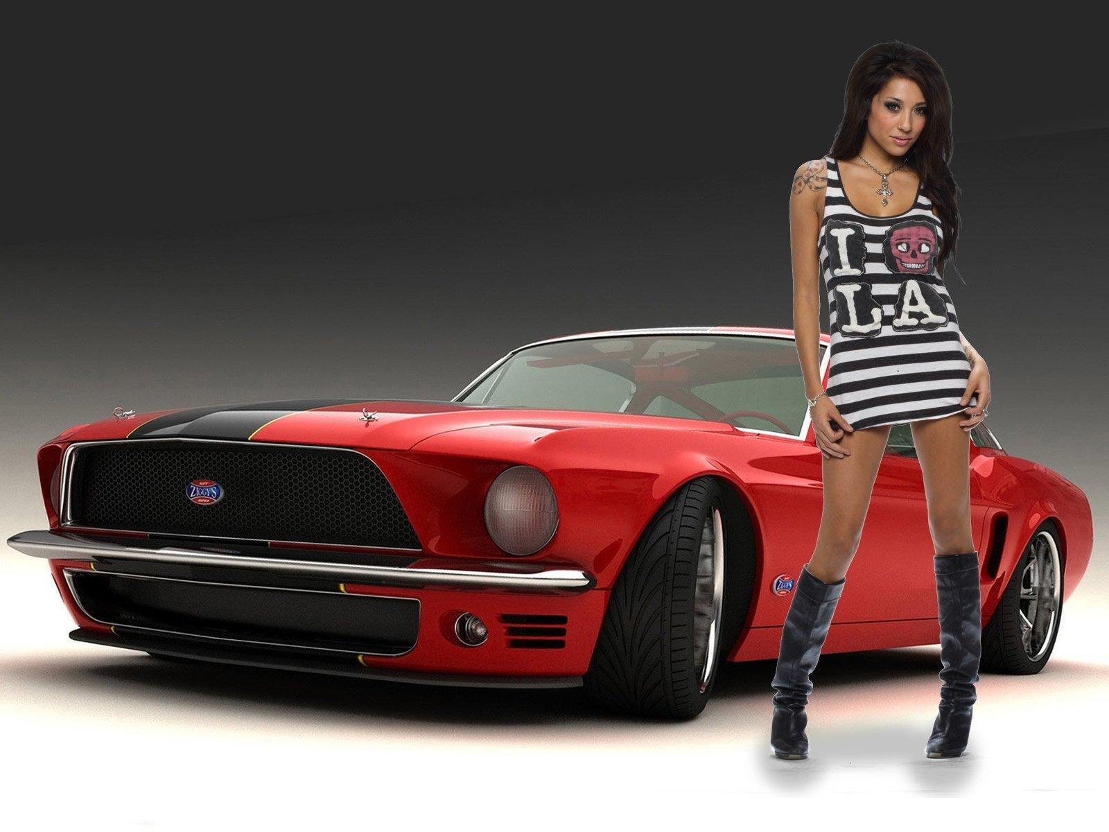 Full Size Mustang Girls Cars Wallpaper