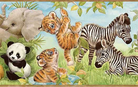Baby Zoo Animals Wallpaper Border Yh1597bd