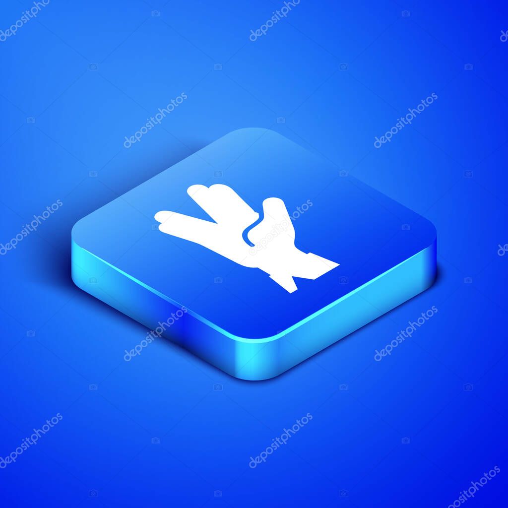 Isometric Vulcan Salute Icon Isolated On Blue Background Hand
