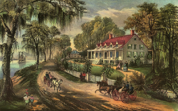 Woodland Plantation depicted in the Currier Ives lithograph A