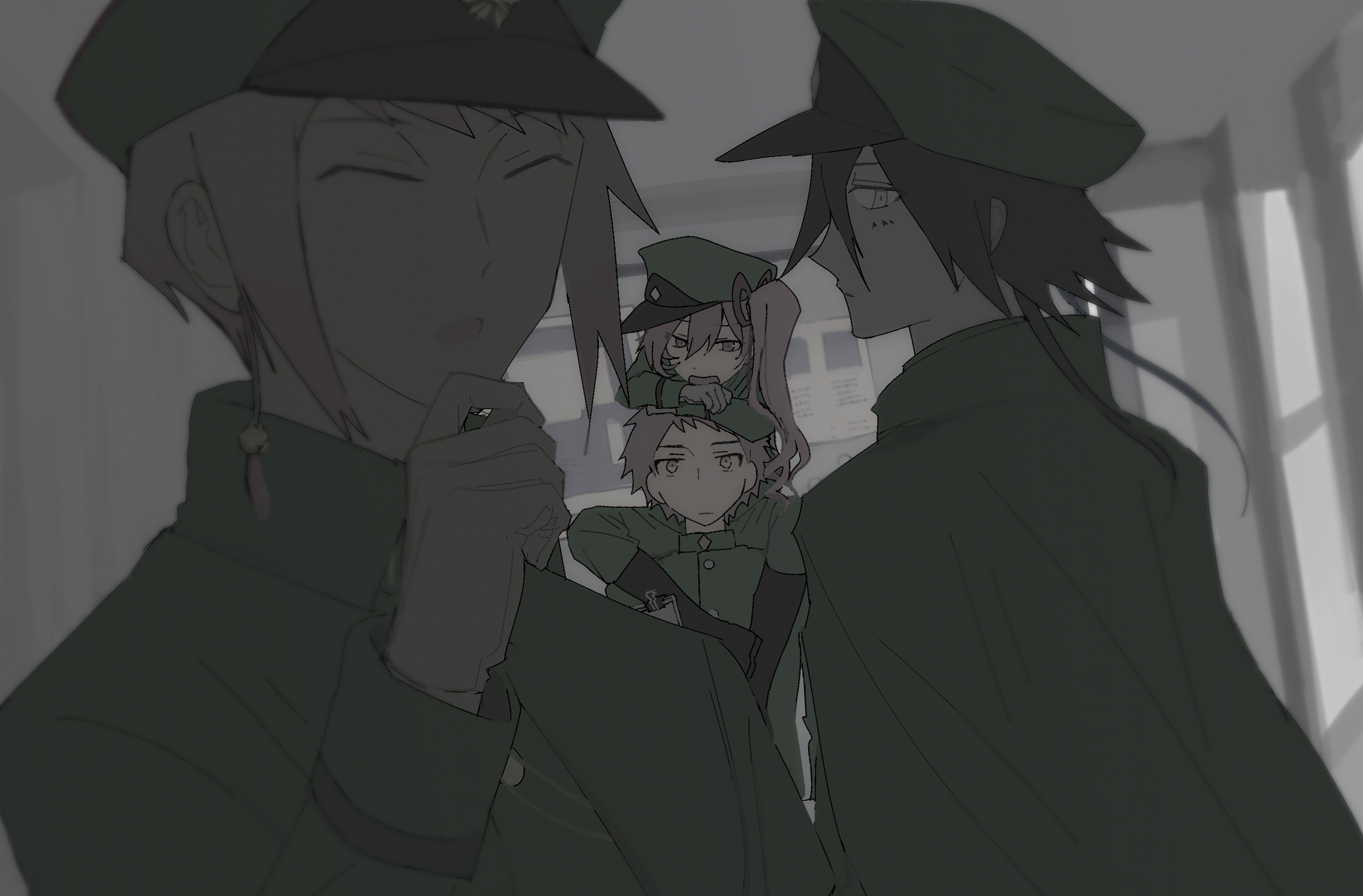 Fan art wallpaper featuring Tachihara Michizō and other characters from Bungou Stray Dogs, depicted in military-style uniforms