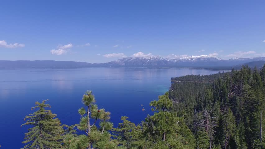 Lake Tahoe And Moutains 4k Overhead Of