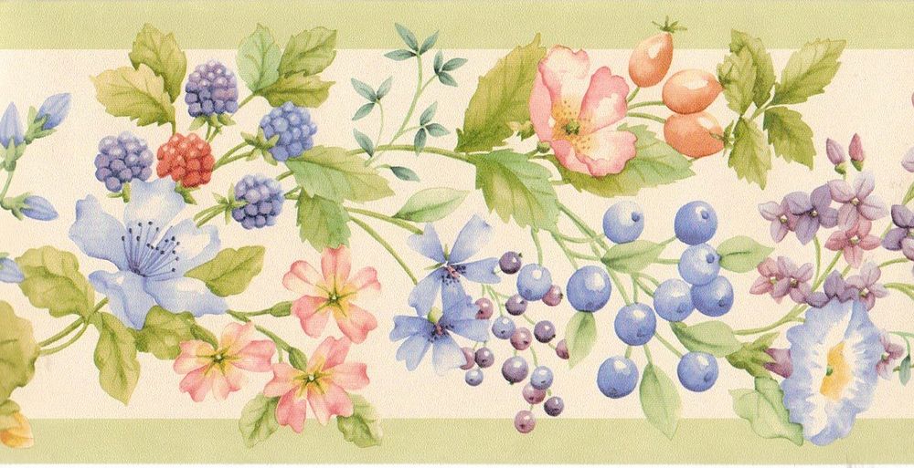 Colorful Berries Wildflowers Sale Wallpaper Border 684a