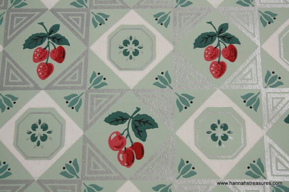 1940s Vintage Wallpaper cherry and strawberry by HannahsTreasures