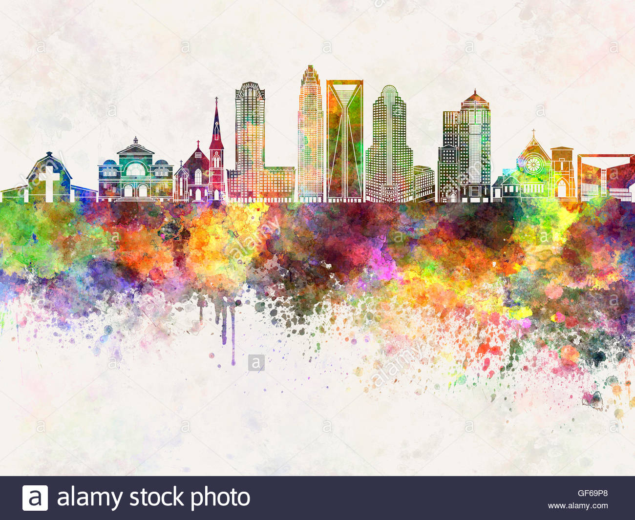 Charlotte Skyline In Watercolor Background Stock Photo