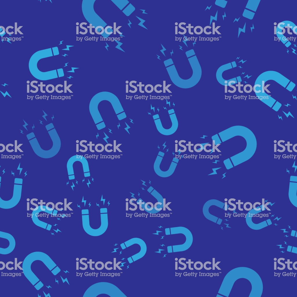 Blue Magnet With Lightning Icon Isolated Seamless Pattern On Blue