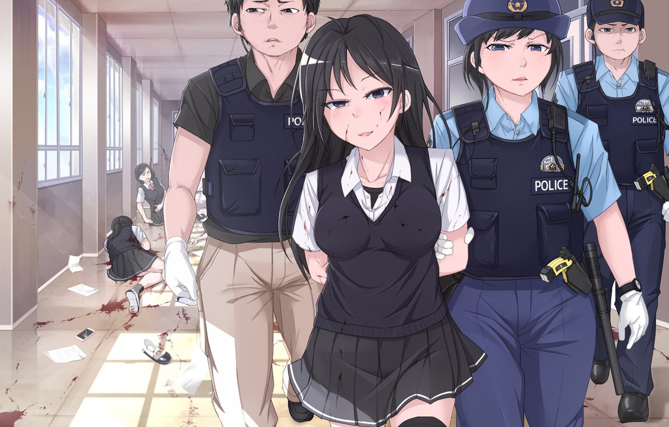 Wallpaper Girl Blood Police Anime Assassin Cop Japna