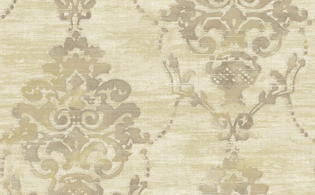 Sample Of Distressed Damask Wallpaper In Cream And Metallic Design By