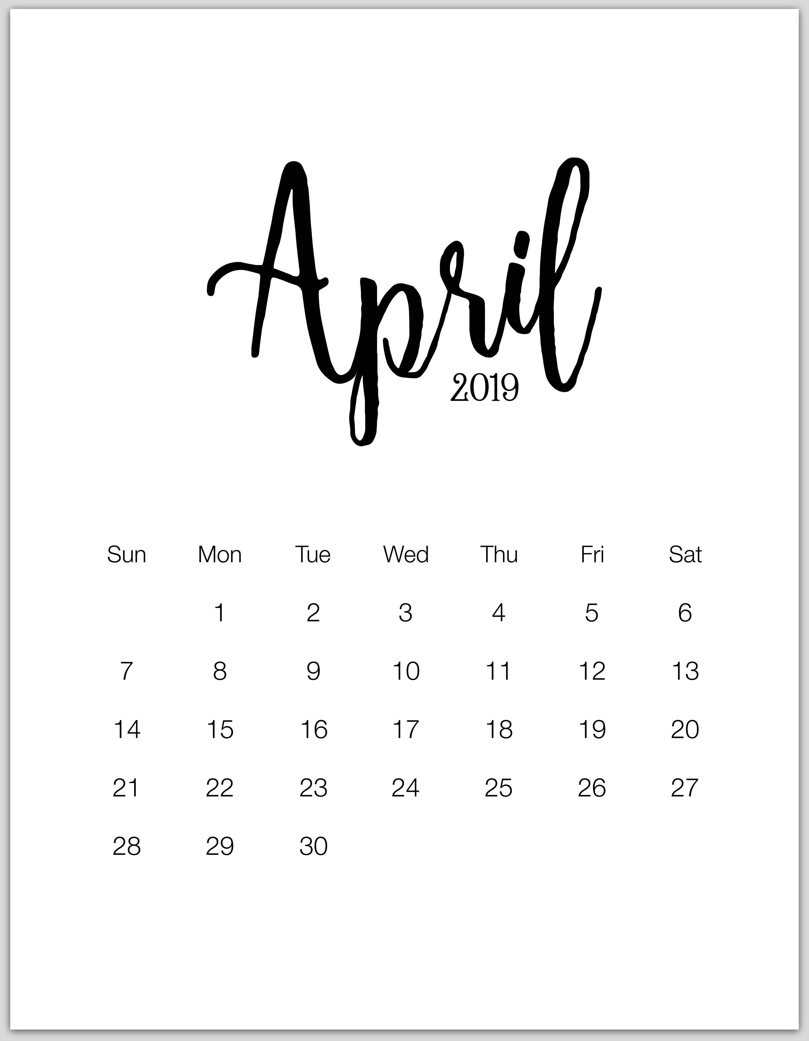 April Minimalist Calendar Calendars