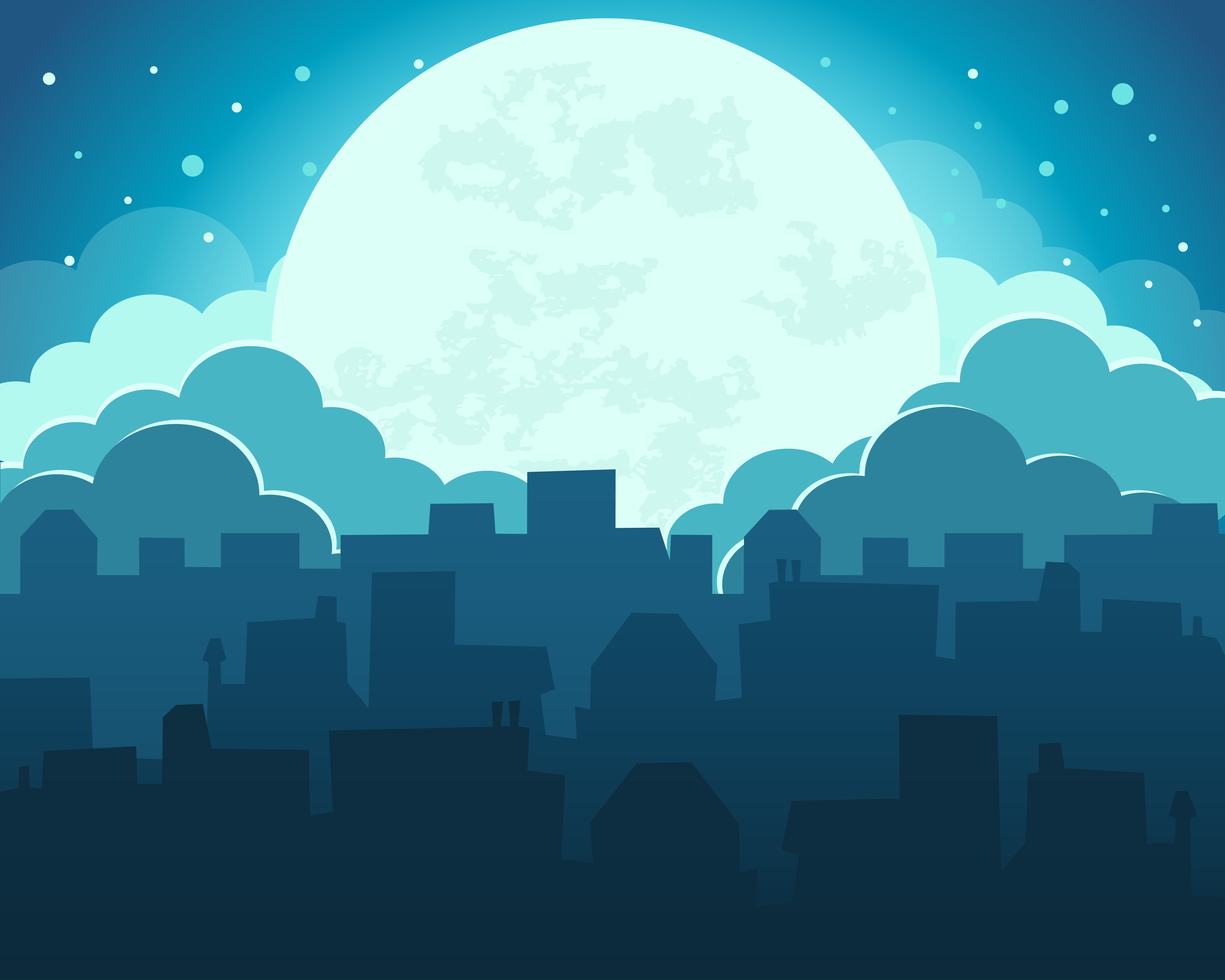 Colorful Of The Moon Night Sky With Midnight Town Background