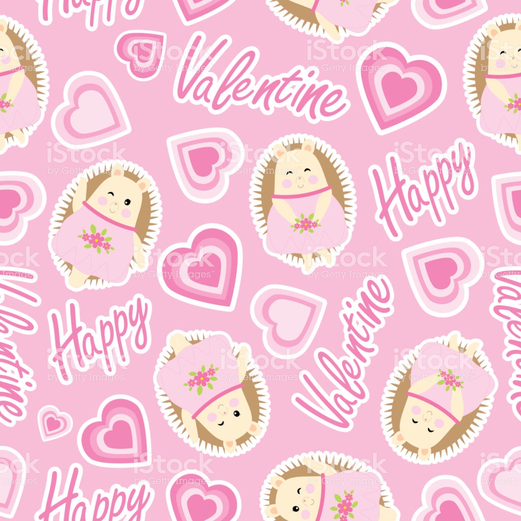 Valentine Seamless Pattern With Cute Hedgehog And Love Shape On