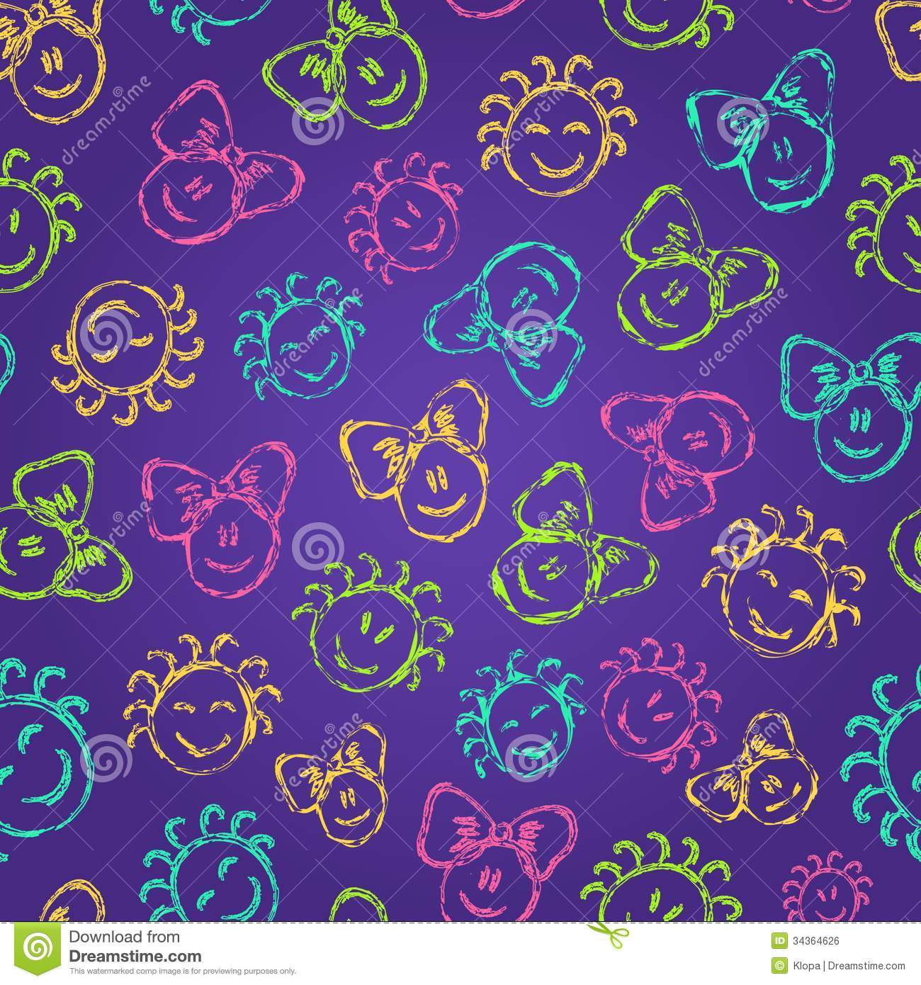 Seamless Pattern With Cute Colorful Kid Faces Royalty Stock