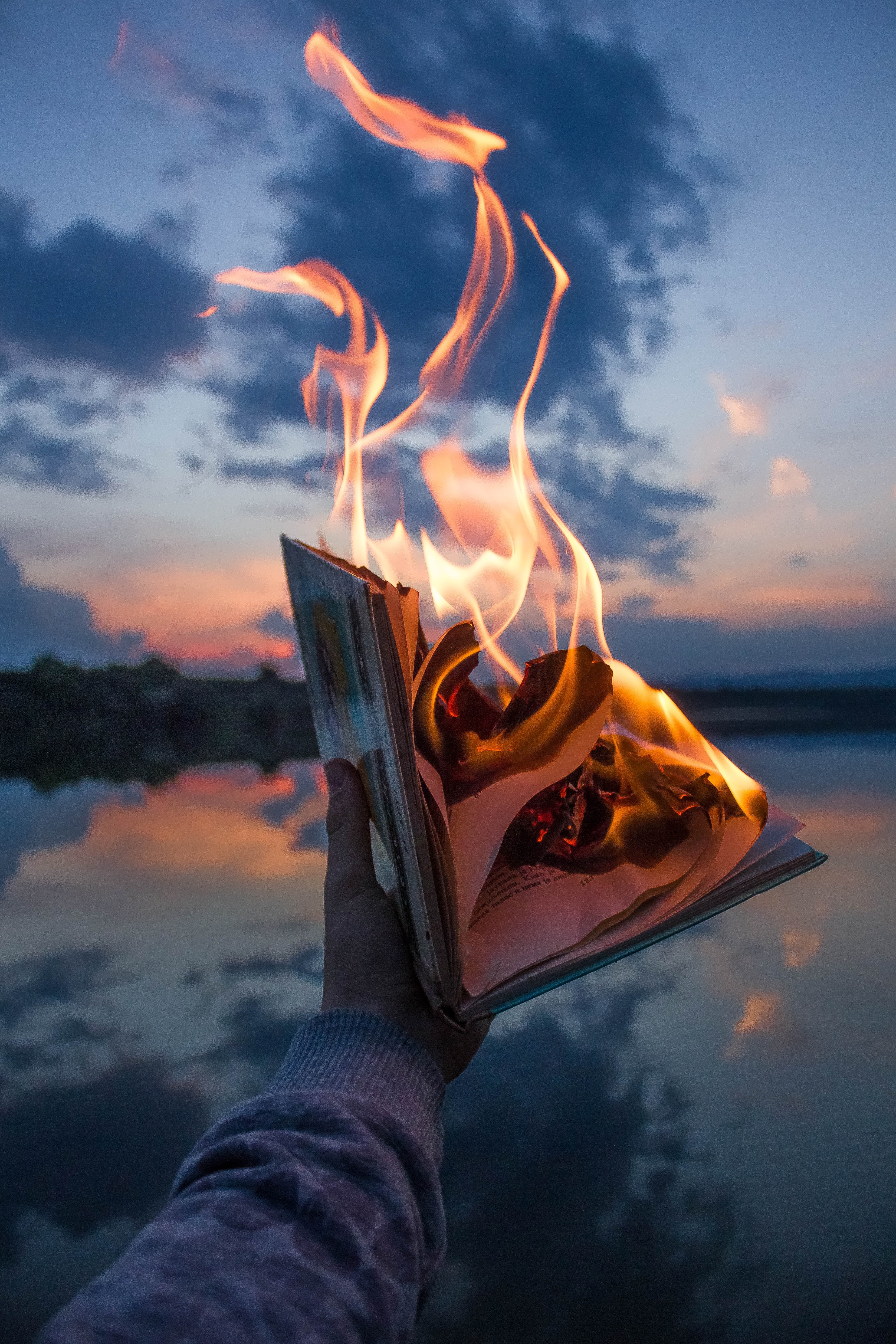 Wallpaper Book Fire Hand Flame Dusk HD