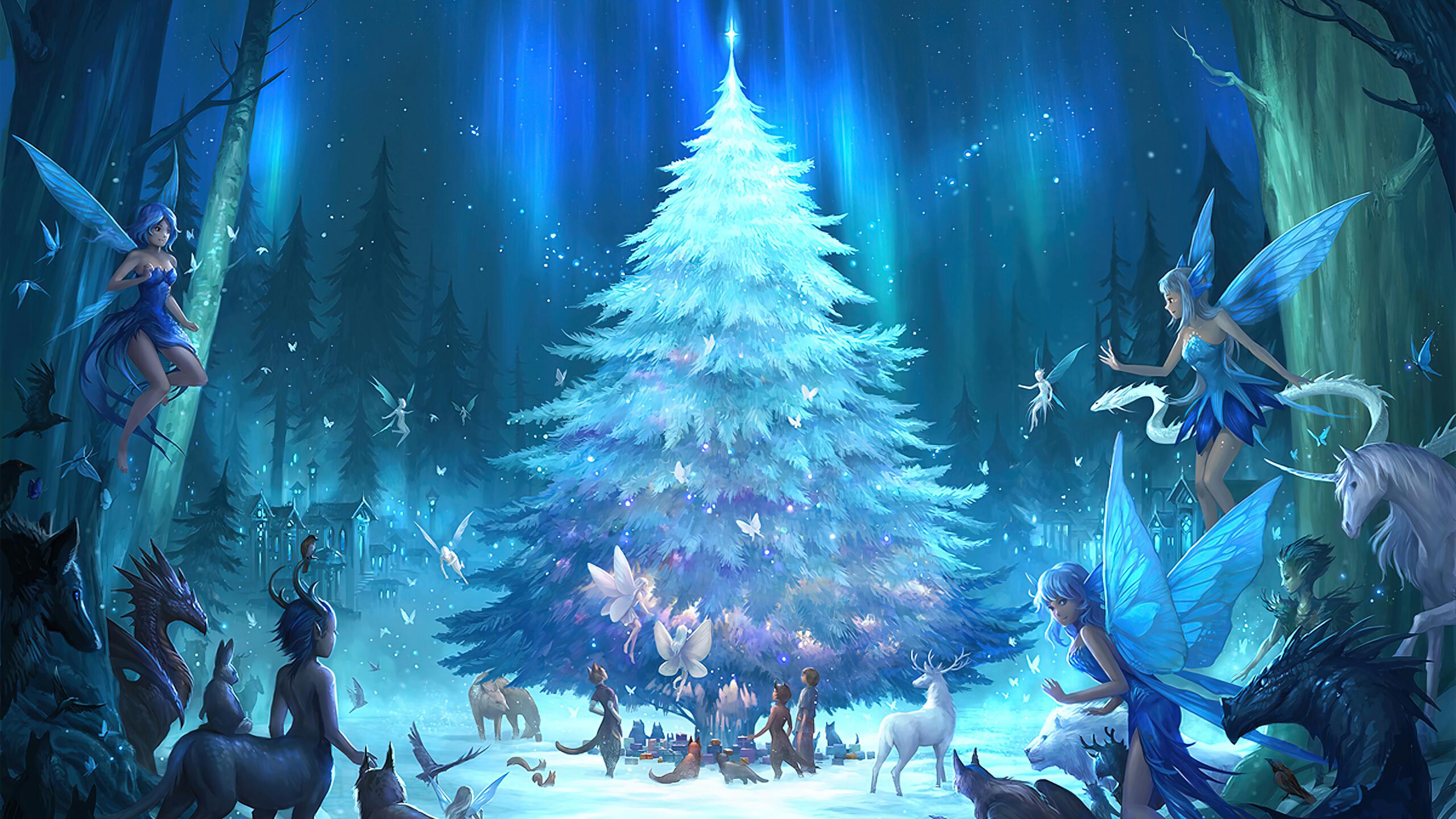 Christmas Tree Fantasy Forest 4k Wallpaper iPhone HD Phone 5940h