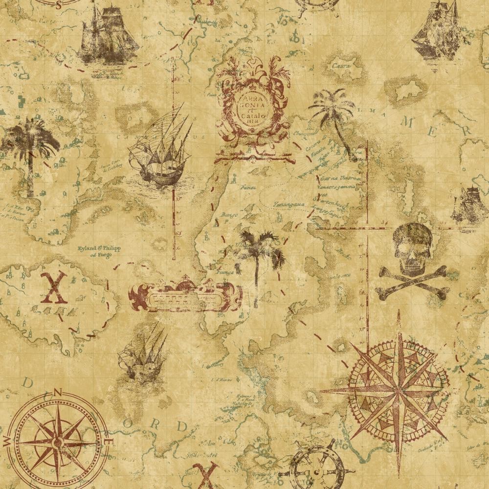 York Wallcovering Cool Kids Pirate Map Wallpaper Ks23