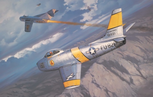 Wallpaper F Sabre Mig Korea War Art Painting Aviation