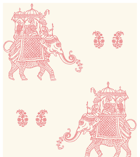 Ophelia Pink Elephant Wallpaper Swatch Traditional By