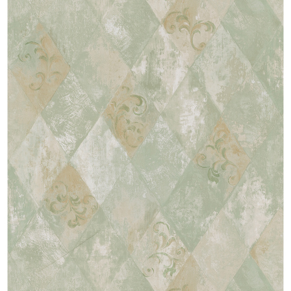 Brewster Sage Green Harlequin Scroll Wallpaper