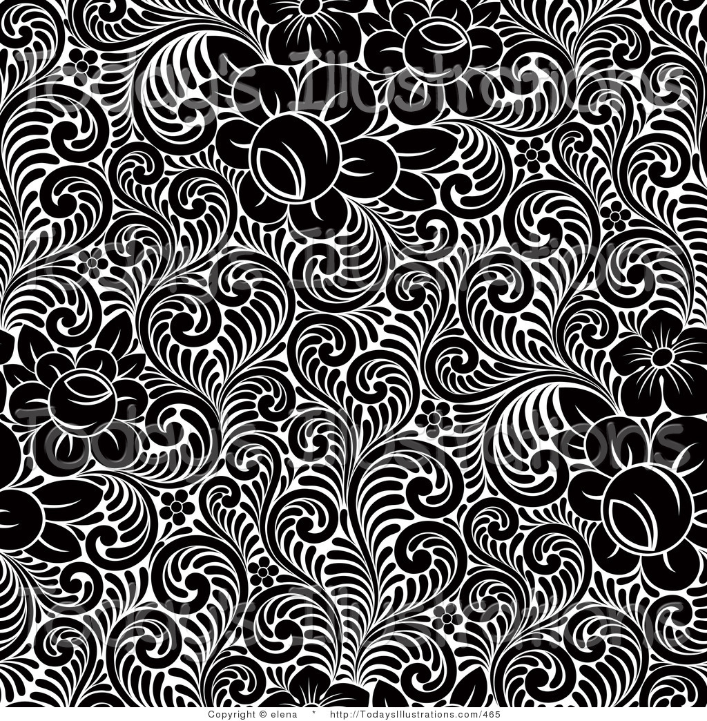 Clipart Of An Ornate Black And White Leaf Background By Elena