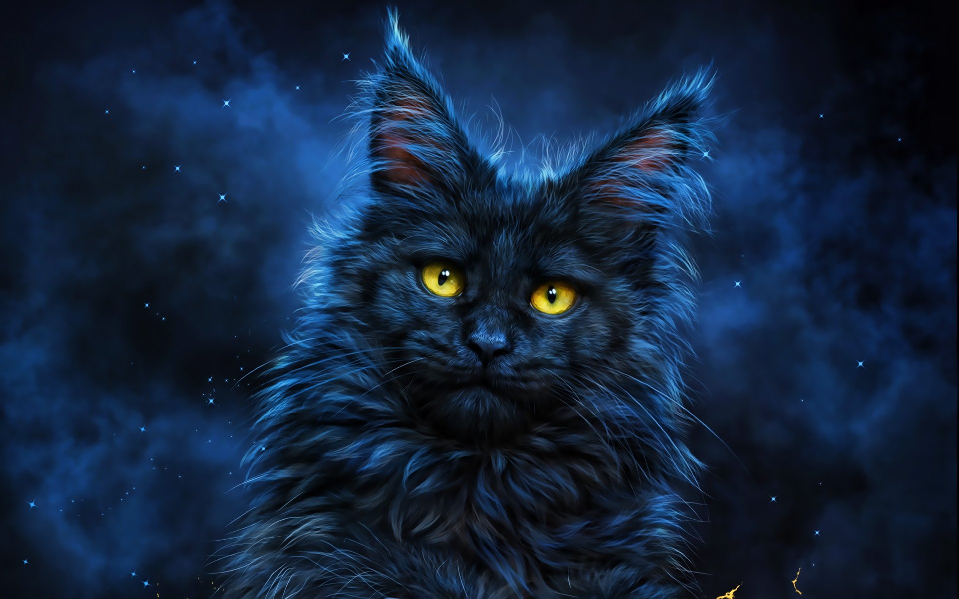 Download wallpapers black cat 3D art darkness pets cat with