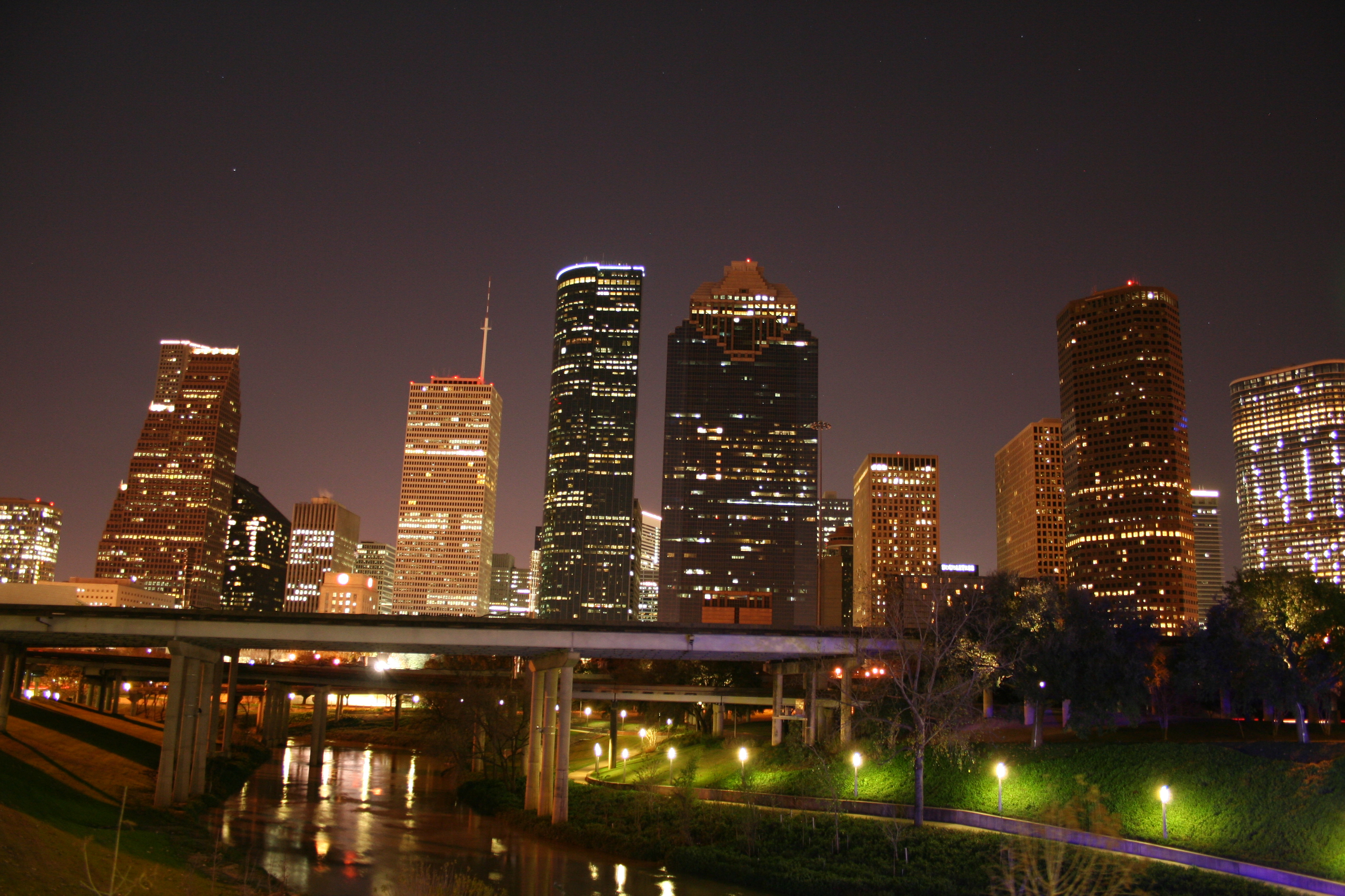 Description Downtown Houston Skyline Night Jpg