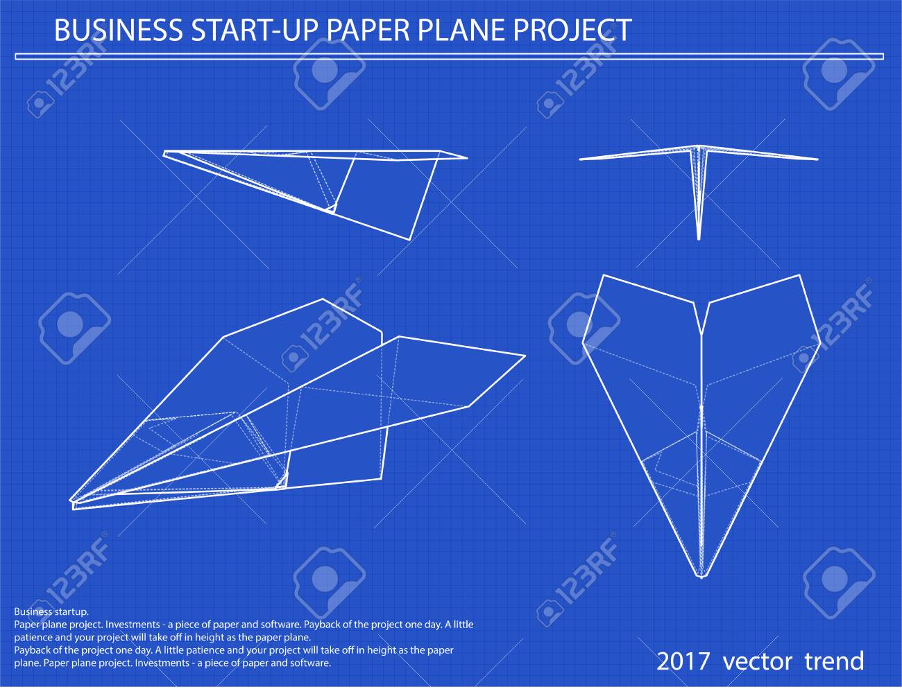 Airplane Vector Blueprint Blue Background With Grid