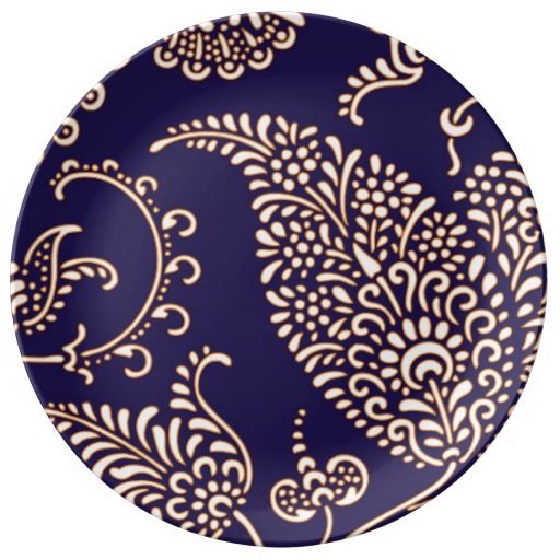 Navy Cobalt Blue Paisley Print Chic Girly Floral Vintage Henna