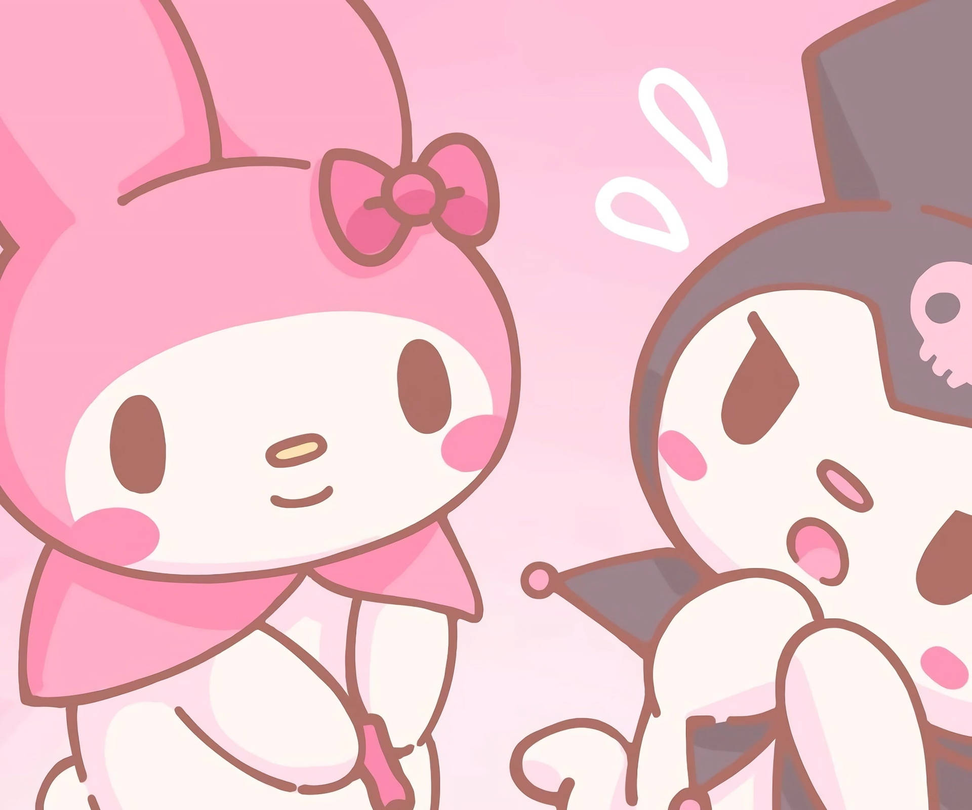 Adorable Kuromi and My Melody in a sweet, pastel-colored scene