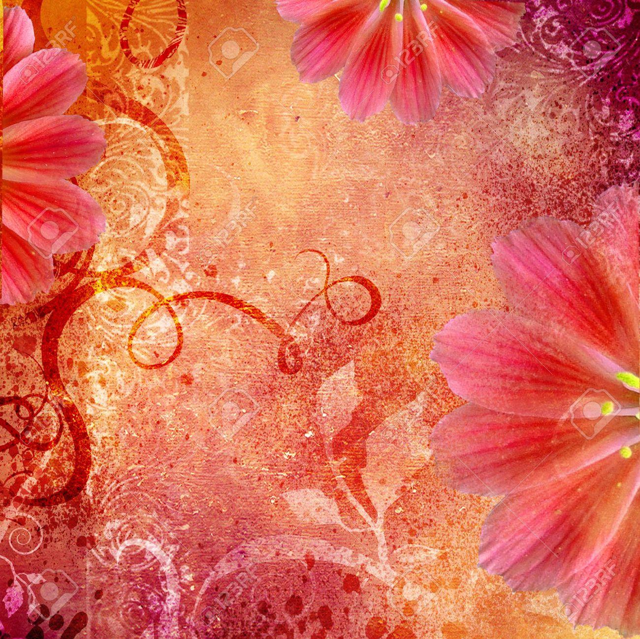 Decoartive Floral Background In Orange Pink Colors Stock Photo