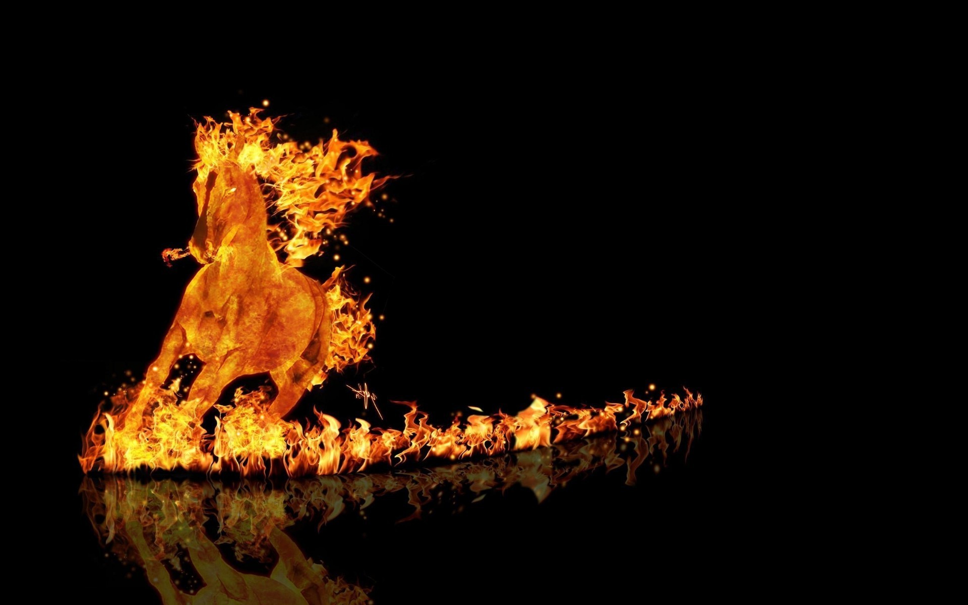 Fire Horse On Black Background Phone Wallpaper
