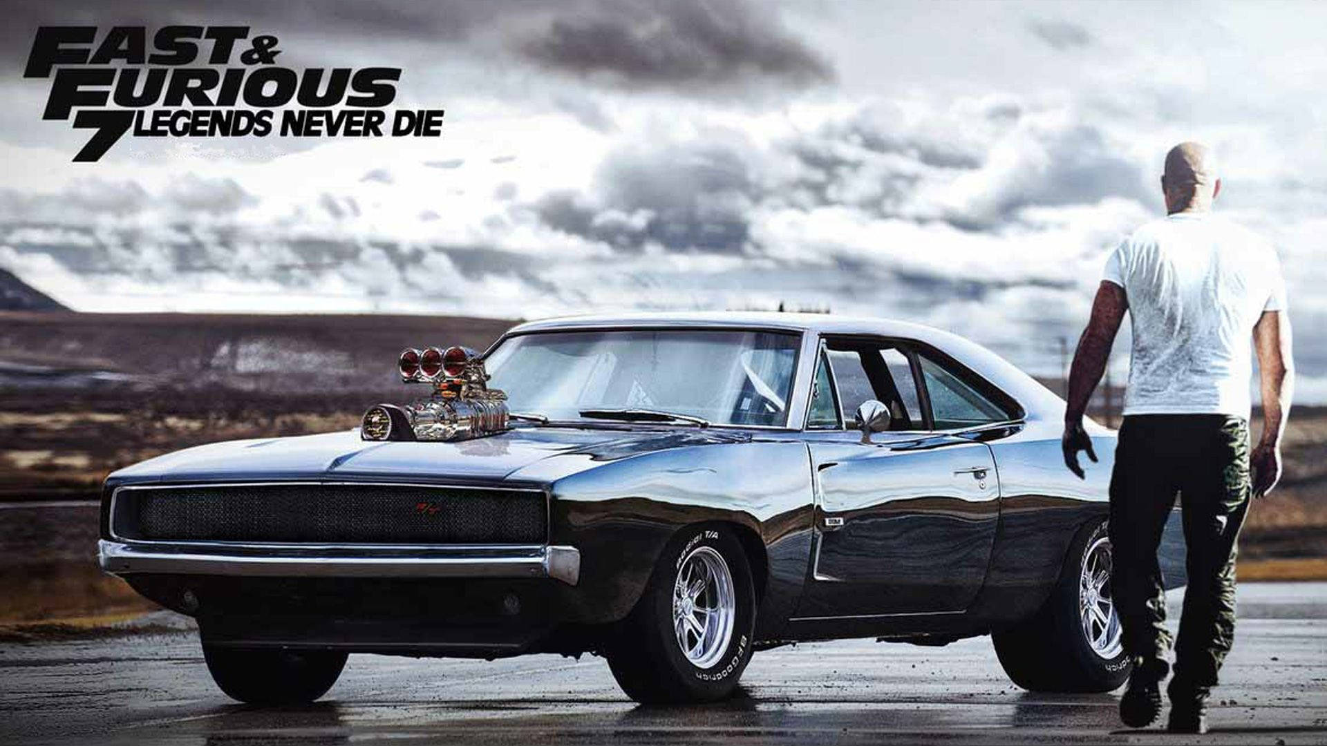 Vin Diesel walking away from a 1970 Dodge Charger R/T, from the movie Fast and Furious 7