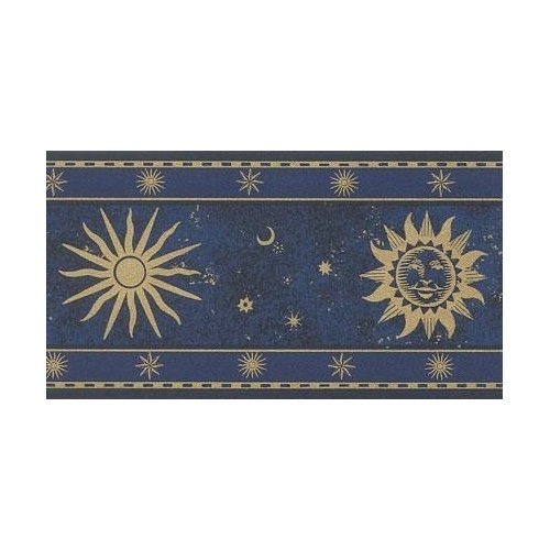 Wallpaper Border Navy Blue And Gold Celestial Sun Moon Stars