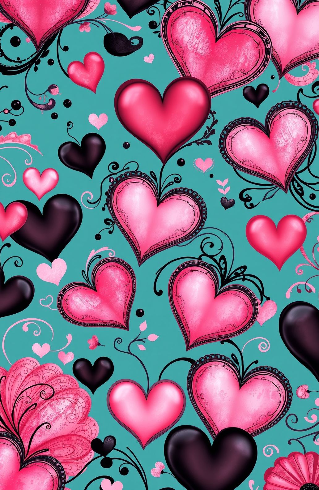 Pink And Black Heart Wallpaper