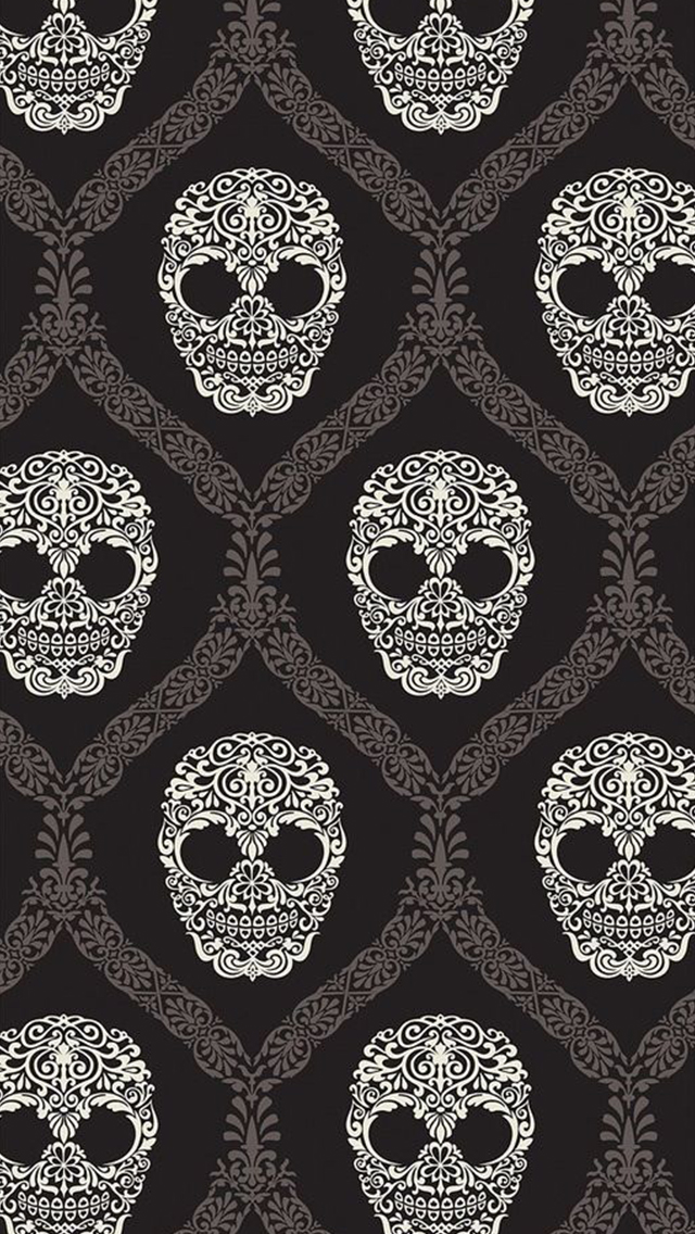 Skulls Pattern Black And White iPhone Wallpaper Ipod