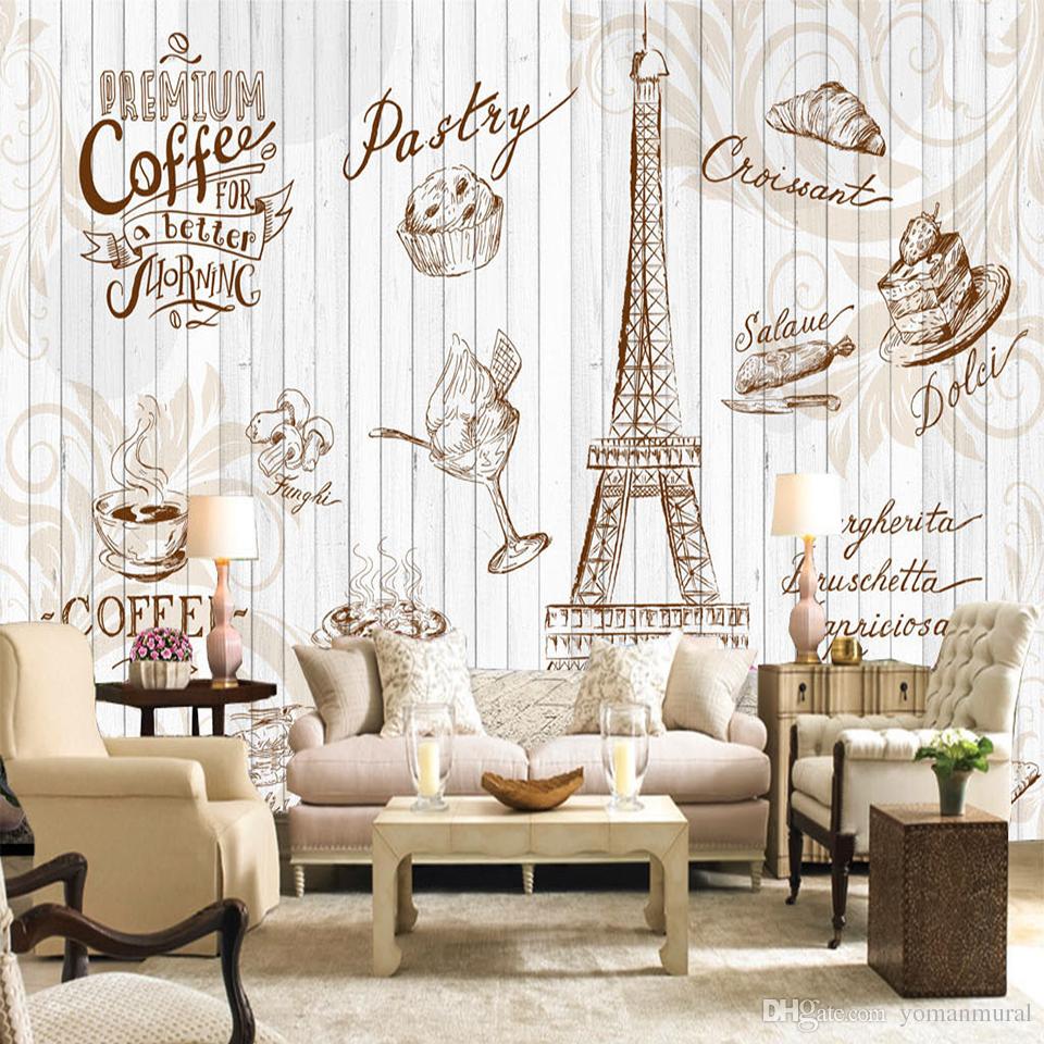 Custom Wall Mural 3d Retro Letters Wallpaper Coffee Cafe Cake Shop